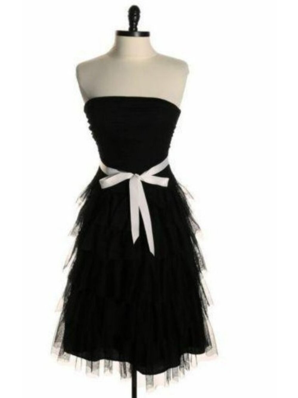 BCBGMaxAzria Black Strapless Tiered Tulle Formal Dress